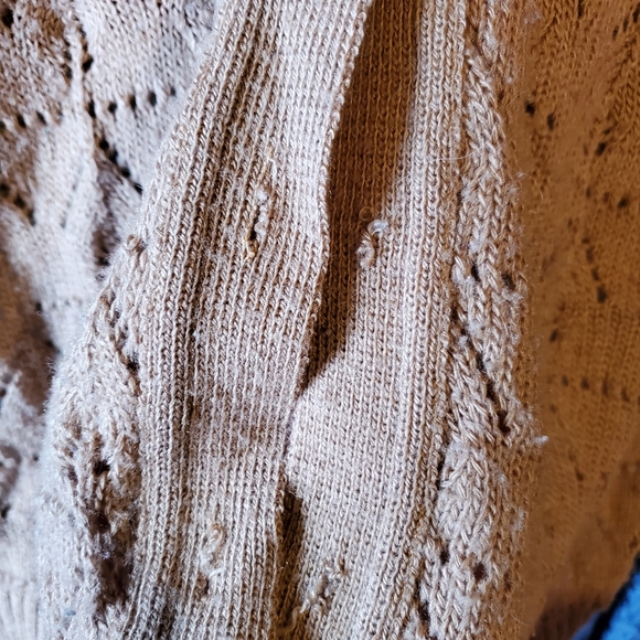 Distressed vintage tan leafy lace knit cottagecore grunge grandma cardigan - Picture 5 of 7